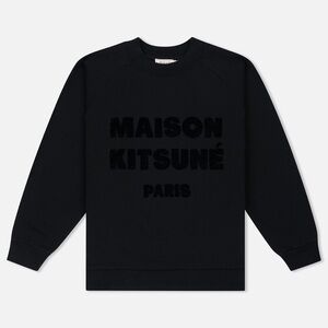 MAISON KITSUNE Cotton Velvet Letters Black Crewneck Sweater
